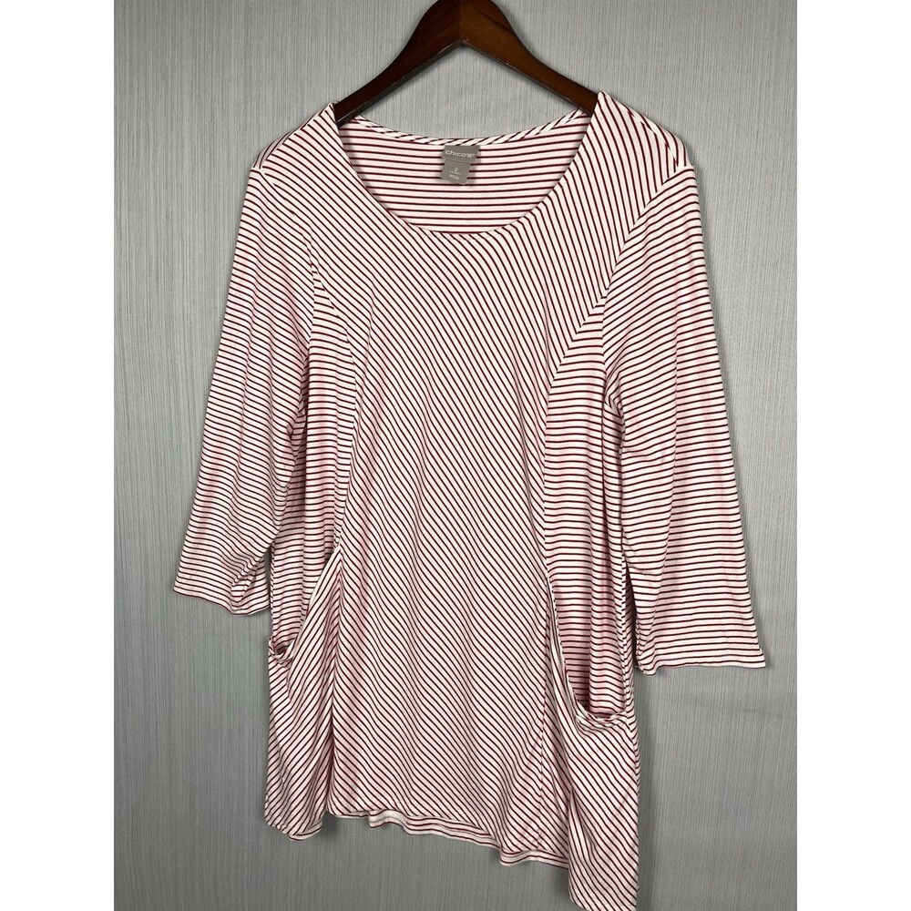 Coastal Prep Colorful Striped Rayon Tunic Top Princess‎ Seam Pockets Chico's 2 L